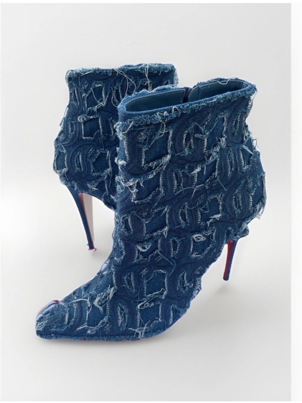 Christian Louboutin Distressed Denim Pointed Ankle Boots - Blue Size 8 - Picture 3 of 6
